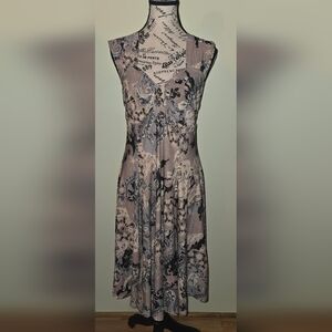 MT COLLECTION Sz M Mid Length Sleeveless Paisley Print Flowy Dress Brown/gray